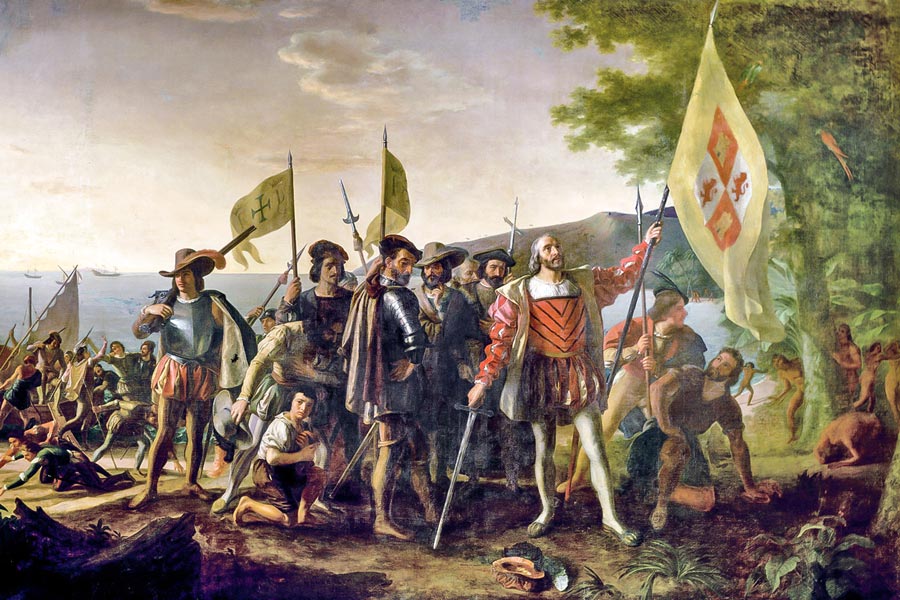 Cristóbal Colón en la isla de Guanahaní.